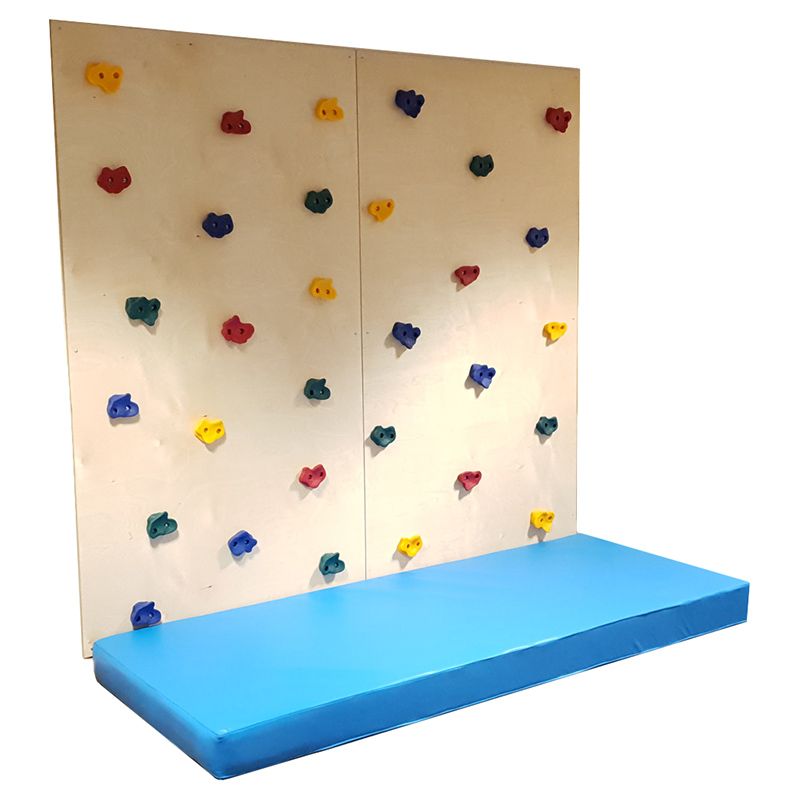 Moon Kids - Climbing Wall, Safety Mat, 2 Panels Natural Wood