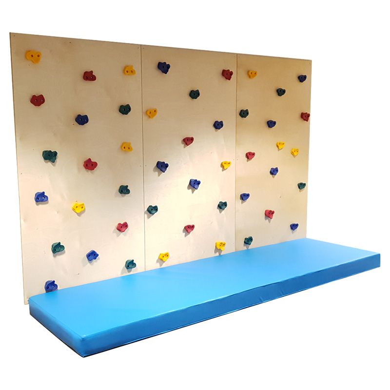 Moon Kids - Climbing Wall, Safety Mat, 3 Panels Natural Wood