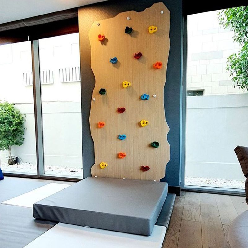 Moon Kids - Rock Face Climbing Wall, Safety Mat Natural Wood