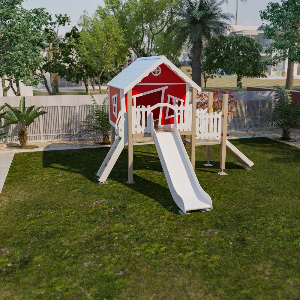 Moon Kids - Playhouse W/ Climbing Wall Ramp & Platform