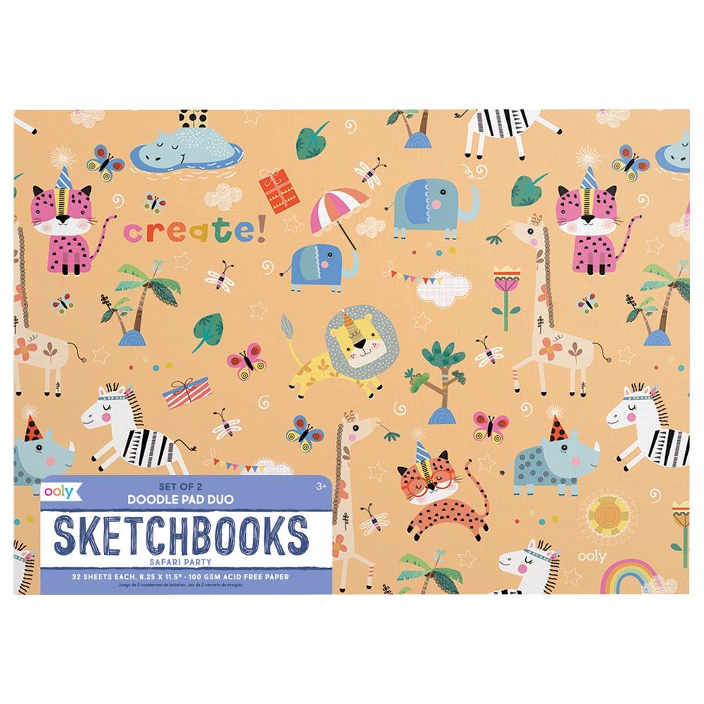 Ooly - Doodle Pad Duo Sketchbooks - Set Of 2 - Safari Party