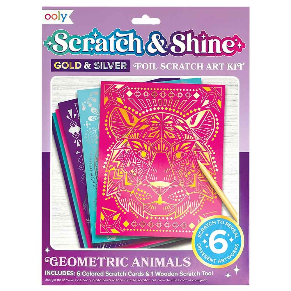 Ooly - Scratch & Shine Foil Scratch Art Kit - Geometric Animals