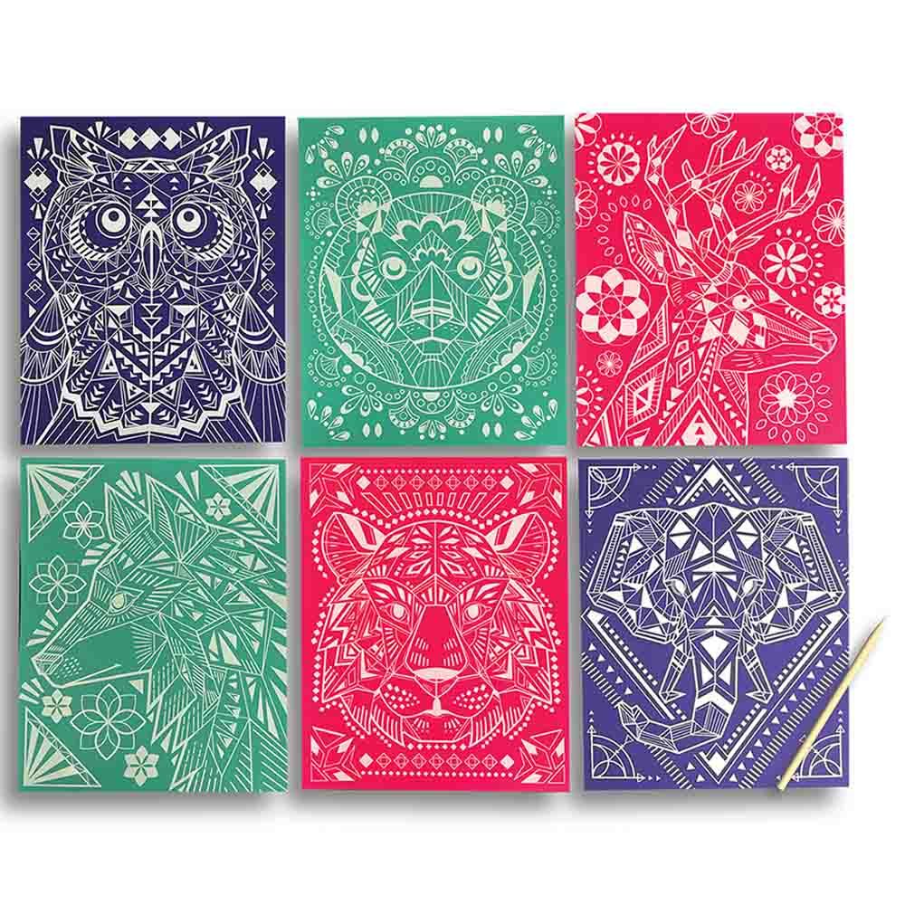 Ooly - Scratch & Shine Foil Scratch Art Kit - Geometric Animals