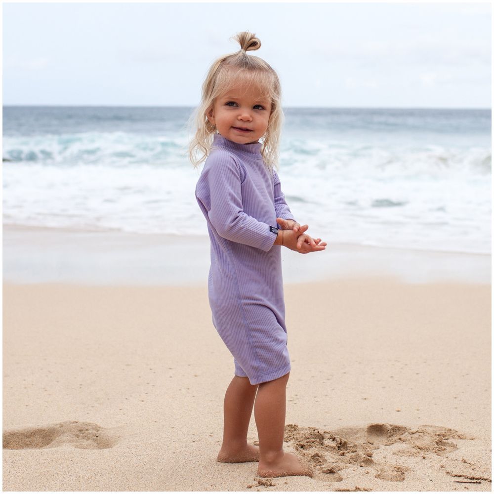 Beach & Bandits - Lavender Ribbed Baby Swimsuit - Long Sleeve