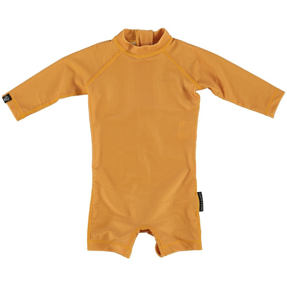 Beach & Bandits - Golden Ribbed Baby Swimsuit - Long Sleeve