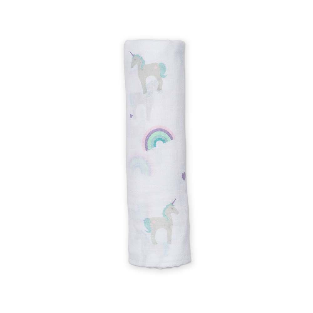 Lulujo - Muslin Swaddle - Rainbows & Unicorns - Girl