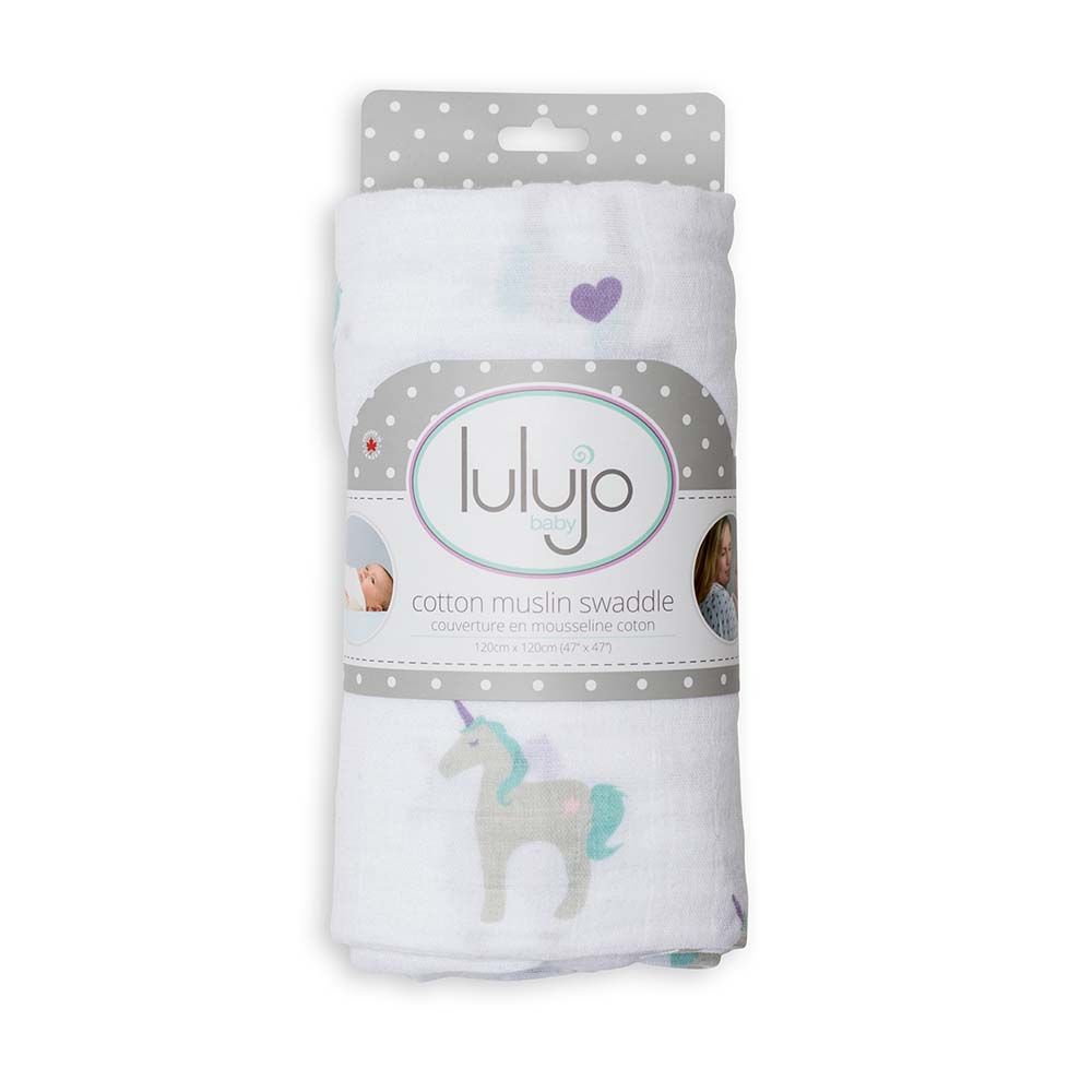 Lulujo - Muslin Swaddle - Rainbows & Unicorns - Girl