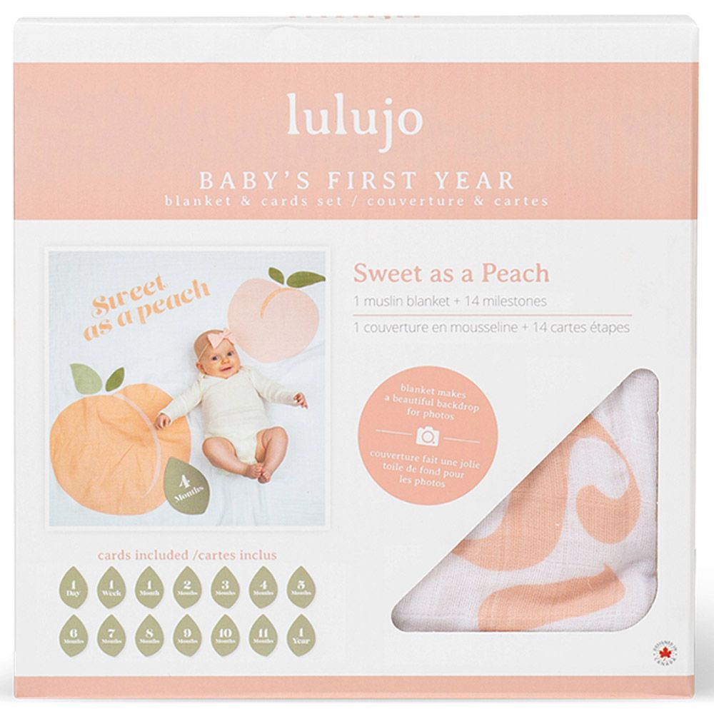 Lulujo - Baby's First Year Blanket & Cards Set - Sweet As A Peach