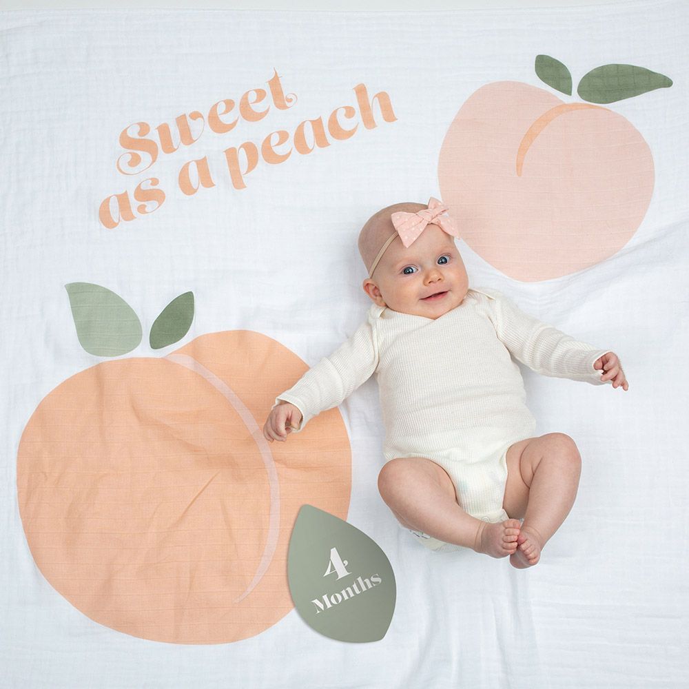 Lulujo - Baby's First Year Blanket & Cards Set - Sweet As A Peach