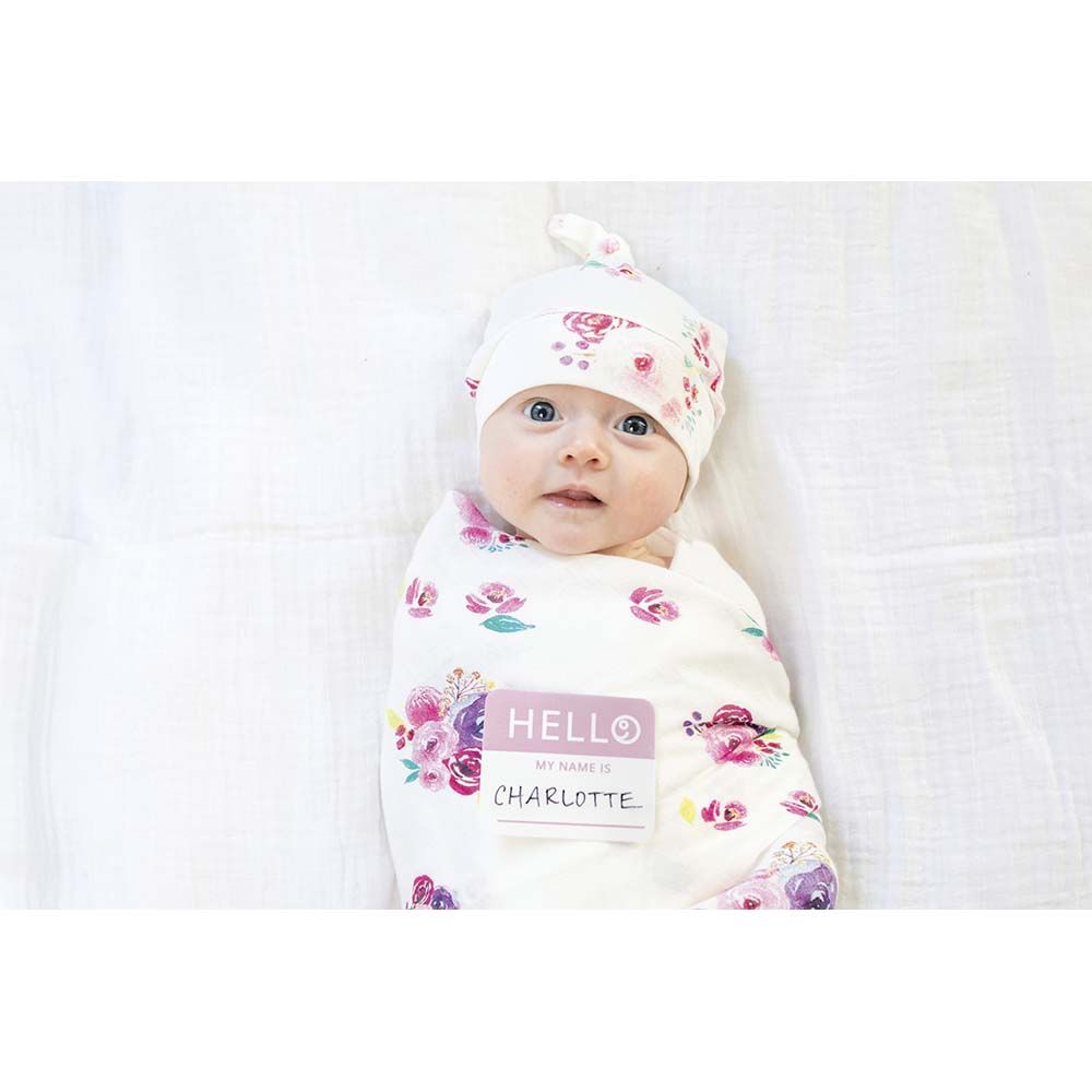 Lulujo - Bamboo Hat & Swaddle Blanket - Posies