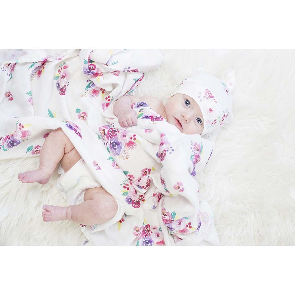 Lulujo - Bamboo Hat & Swaddle Blanket - Posies