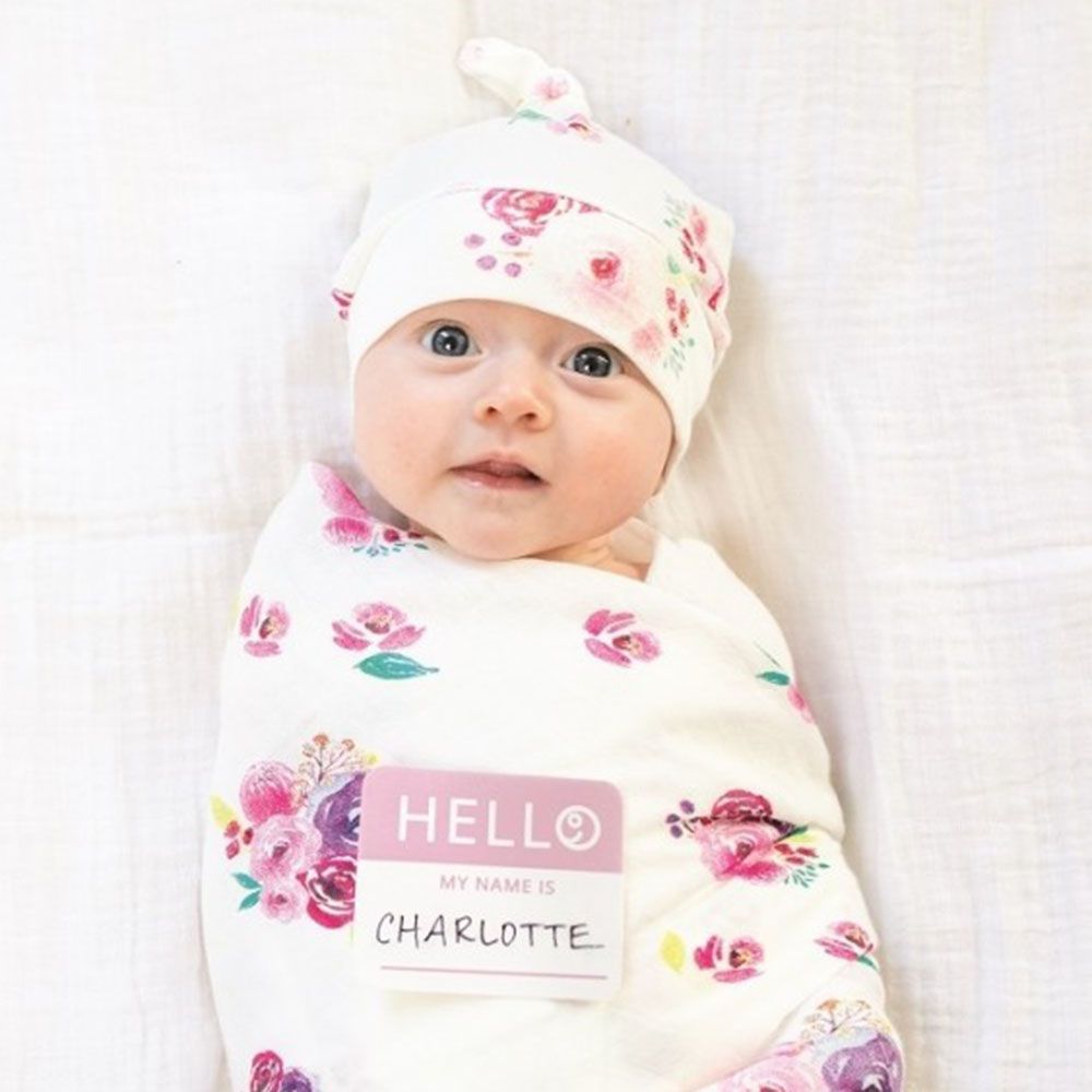 Lulujo - Bamboo Hat & Swaddle Blanket - Posies