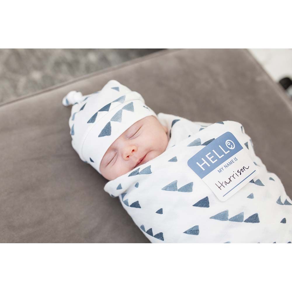 Lulujo - Bamboo Hat & Swaddle Blanket - Navy Triangles