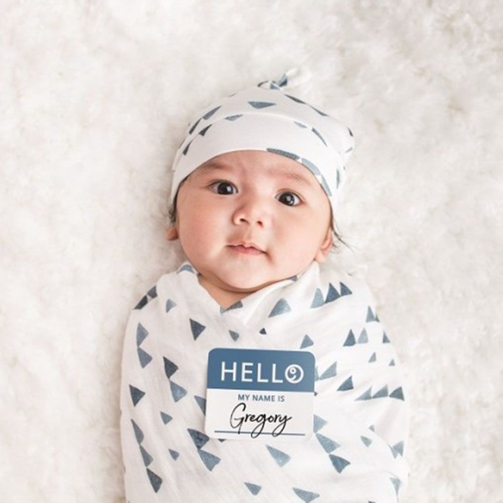 Lulujo - Bamboo Hat & Swaddle Blanket - Navy Triangles