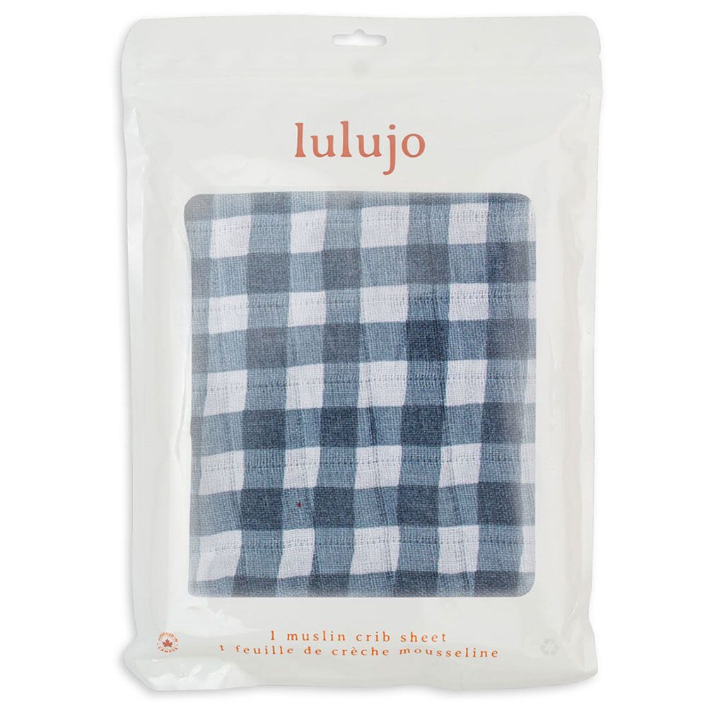 Lulujo - Muslin Crib Sheet 135 x 70 cm - Navy Gingham