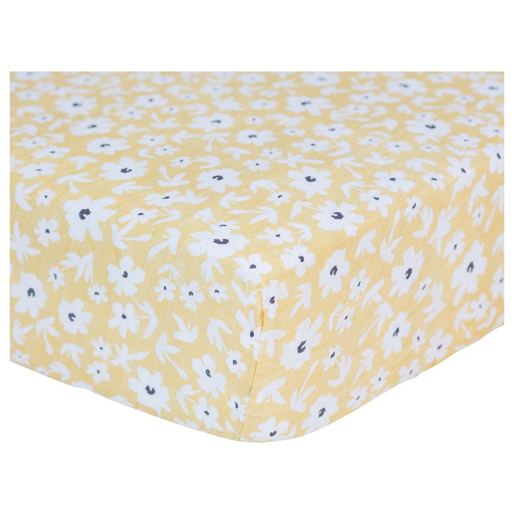 Lulujo - Muslin Crib Sheet 135 x 70 cm - Yellow Wildflowers