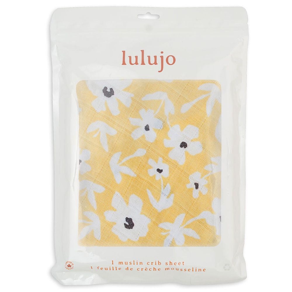 Lulujo - Muslin Crib Sheet 135 x 70 cm - Yellow Wildflowers