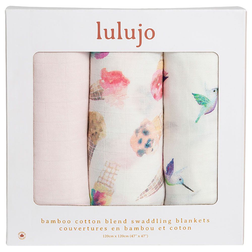 Lulujo - Bamboo Muslin Swaddle Blanket Pack of 3 - Pretty Pink