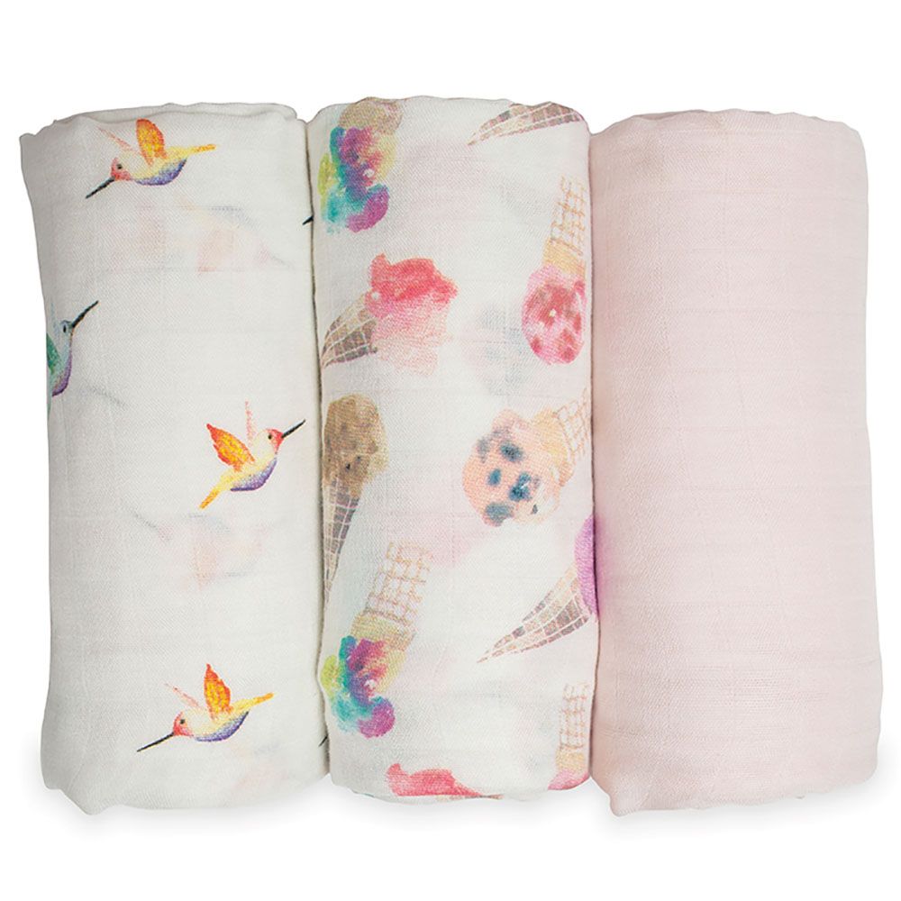 Lulujo - Bamboo Muslin Swaddle Blanket Pack of 3 - Pretty Pink