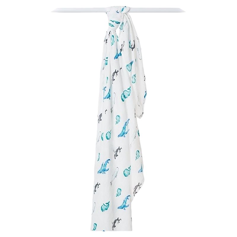 Lulujo - Bamboo Swaddle Blanket Whales - Blue