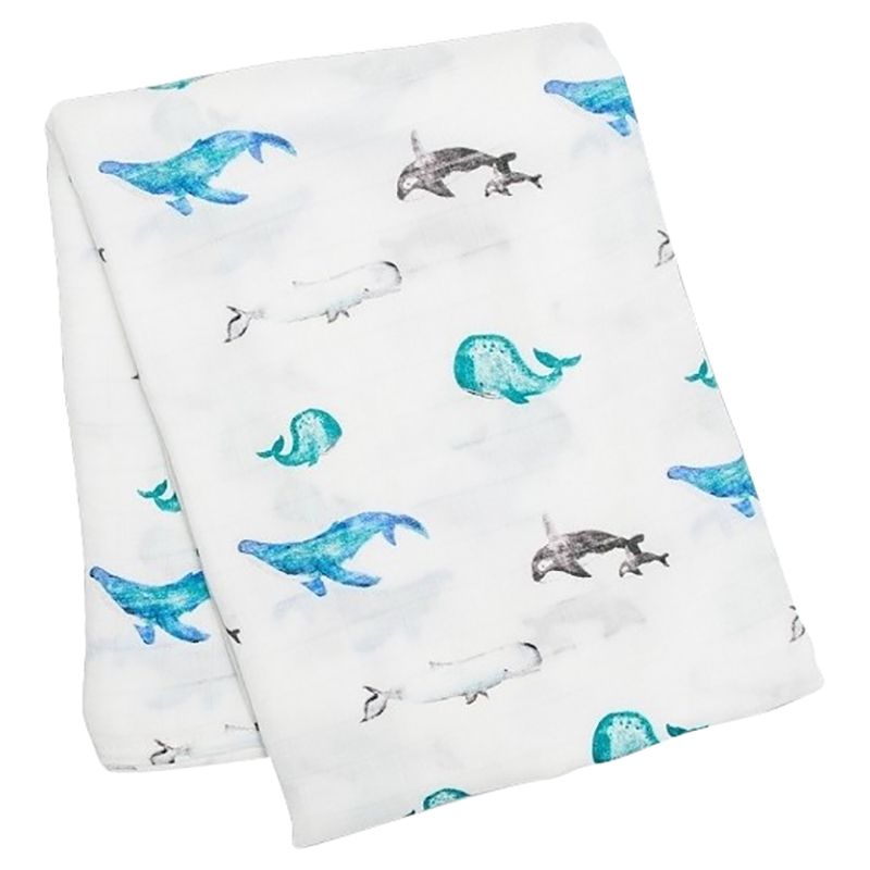 Lulujo - Bamboo Swaddle Blanket Whales - Blue