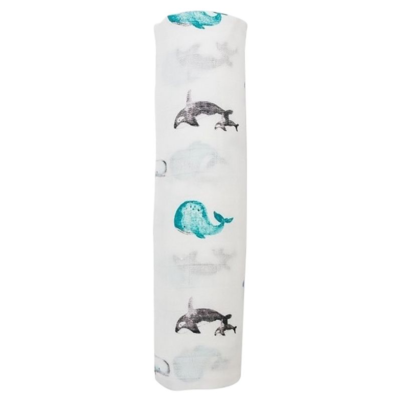 Lulujo - Bamboo Swaddle Blanket Whales - Blue