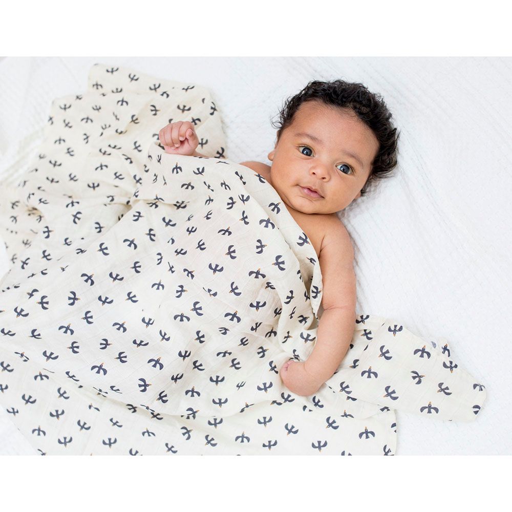 Lulujo - Pack of 2 Cotton Swaddles - Mud Cloth/Black Birds