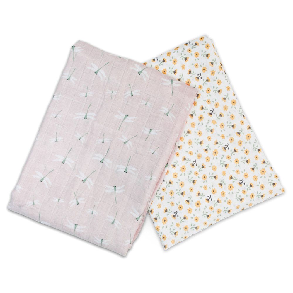 Lulujo - Pack of 2 Cotton Swaddles Vintage Floral/Dragonfly