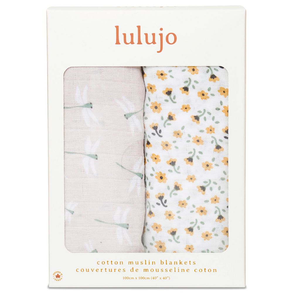 Lulujo - Pack of 2 Cotton Swaddles Vintage Floral/Dragonfly