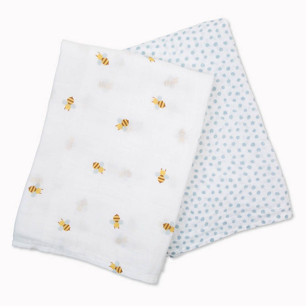 Lulujo - 2pc-Set - Cotton Swaddles - Bees & Dots