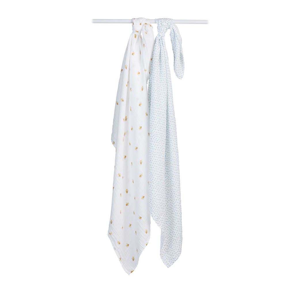 Lulujo - 2pc-Set - Cotton Swaddles - Bees & Dots