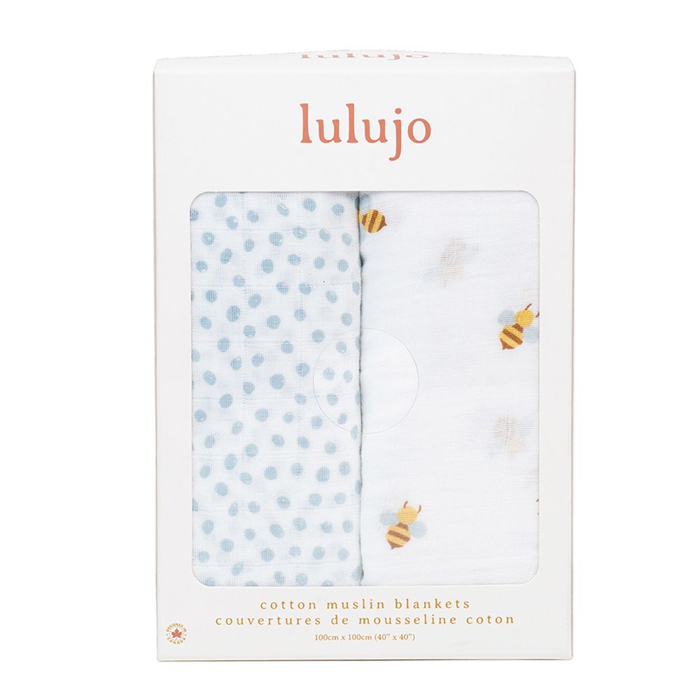 Lulujo - 2pc-Set - Cotton Swaddles - Bees & Dots