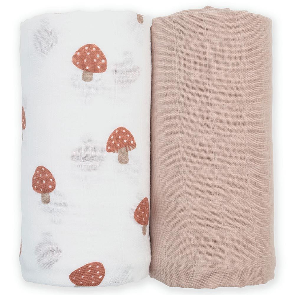 Lulujo - Pack of 2 Cotton Swaddles - Mushroom/Sand