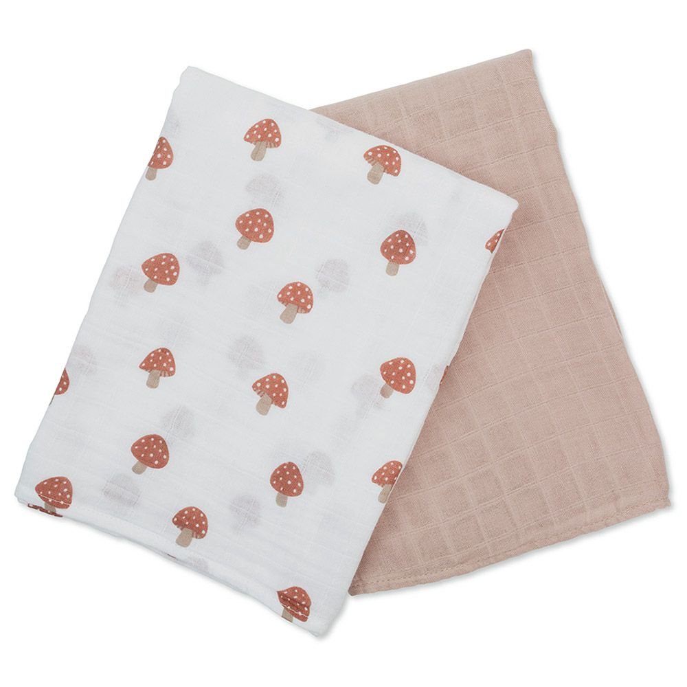 Lulujo - Pack of 2 Cotton Swaddles - Mushroom/Sand