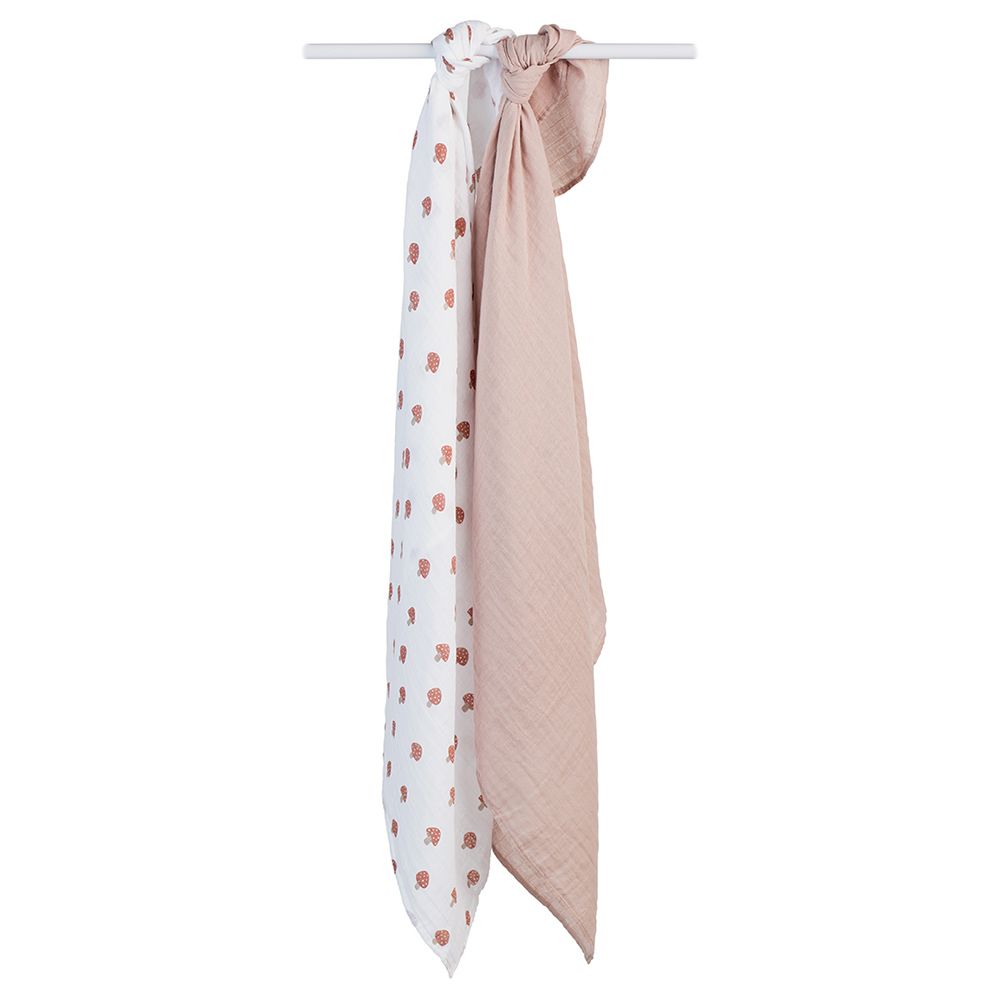 Lulujo - Pack of 2 Cotton Swaddles - Mushroom/Sand