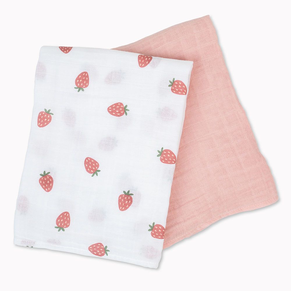 Lulujo - 2pc-Set - Cotton Swaddles - Strawberries & Ballet Slipper