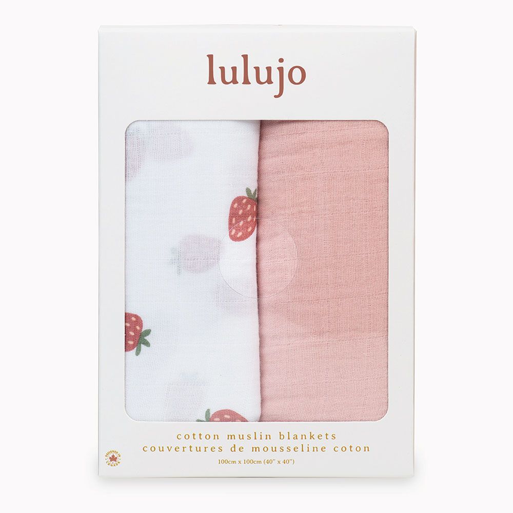 Lulujo - 2pc-Set - Cotton Swaddles - Strawberries & Ballet Slipper