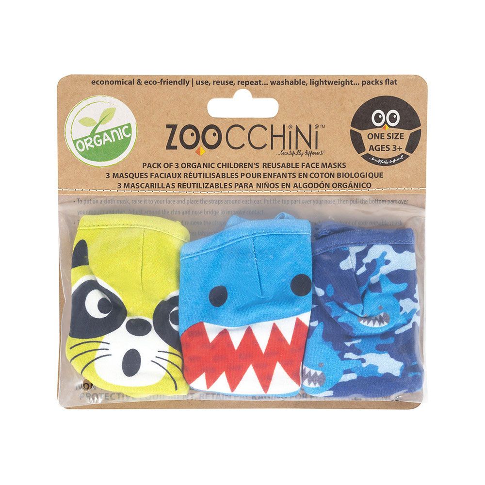 Zoocchini - Reusable Cloth Face Masks Pack of 3 - Shark