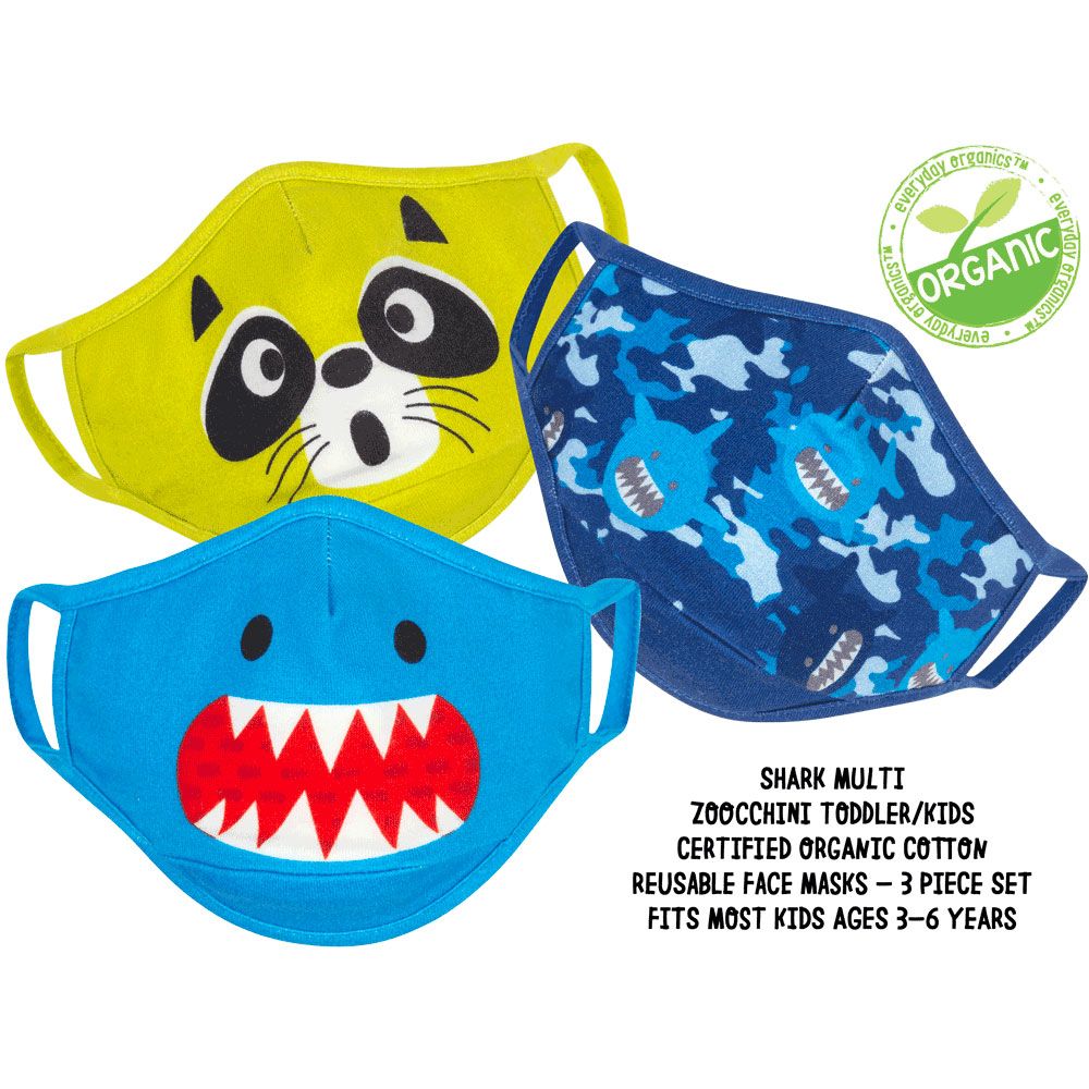 Zoocchini - Reusable Cloth Face Masks Pack of 3 - Shark