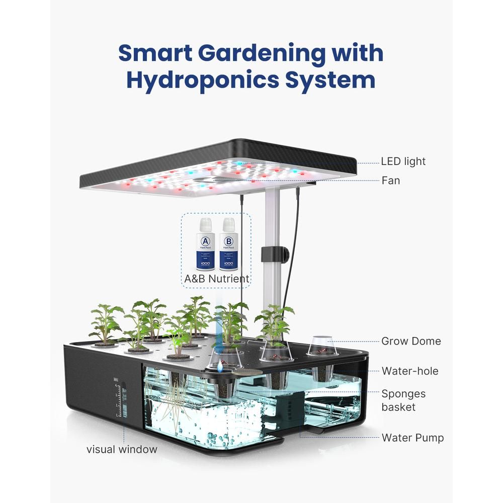 Renpho - Idoo 12 Pods Hydroponics Growing System Kit - Black