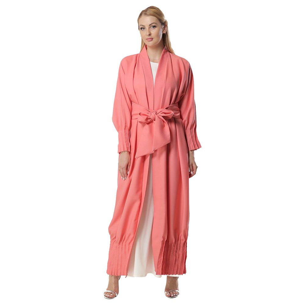 Moi Street - Hot Pink Abaya With Pleated Hem And Sleeves