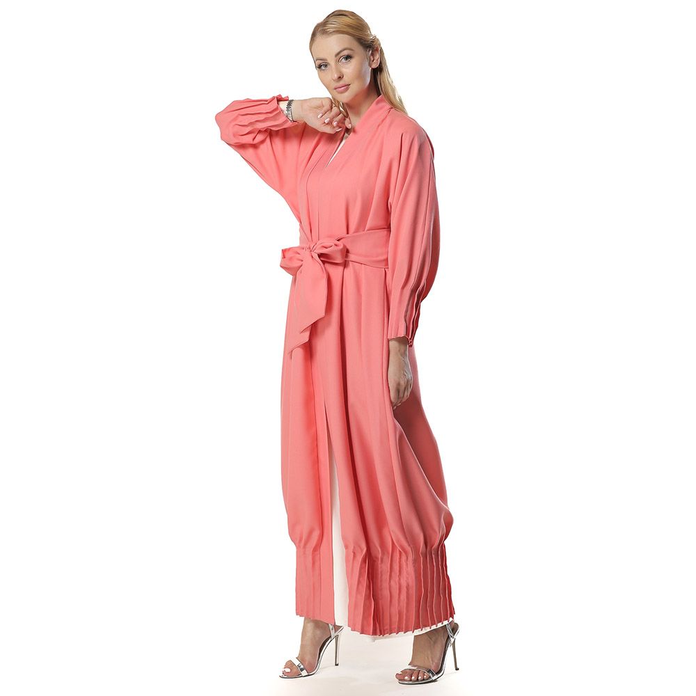 Moi Street - Hot Pink Abaya With Pleated Hem And Sleeves