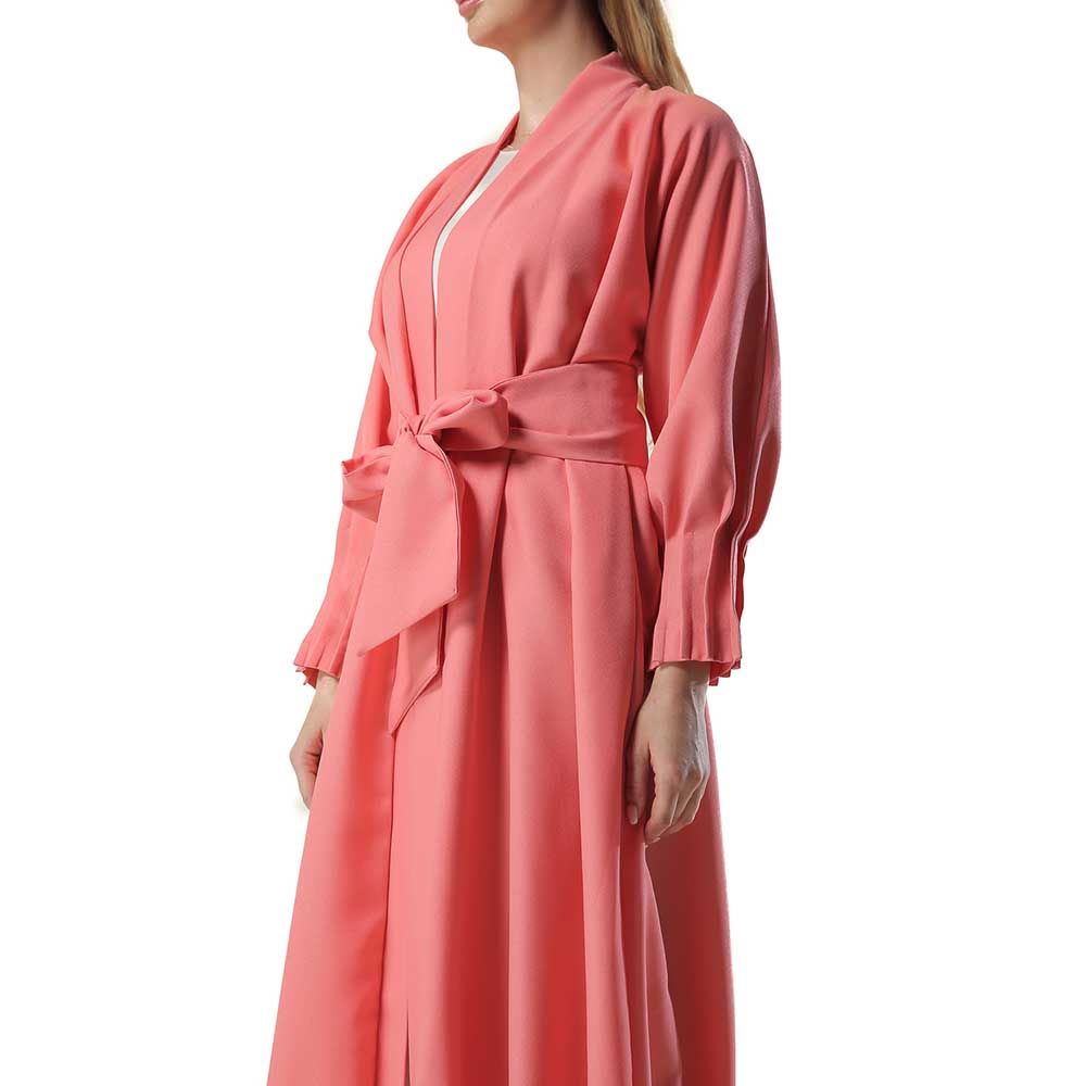 Moi Street - Hot Pink Abaya With Pleated Hem And Sleeves