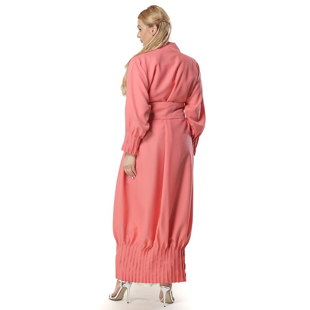 Moi Street - Hot Pink Abaya With Pleated Hem And Sleeves