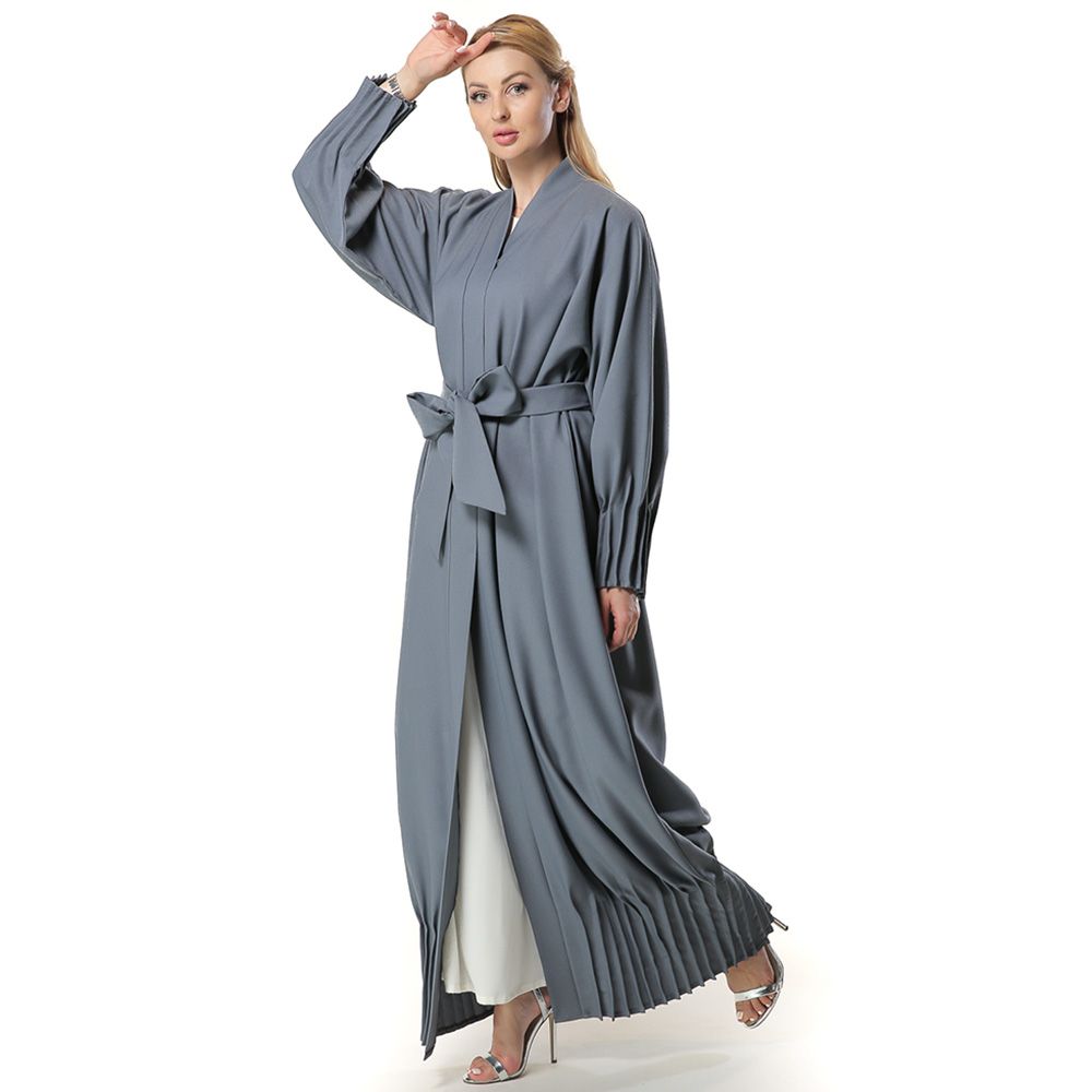 Moi Street - Grey Abaya With Pleated Hem And Sleeves