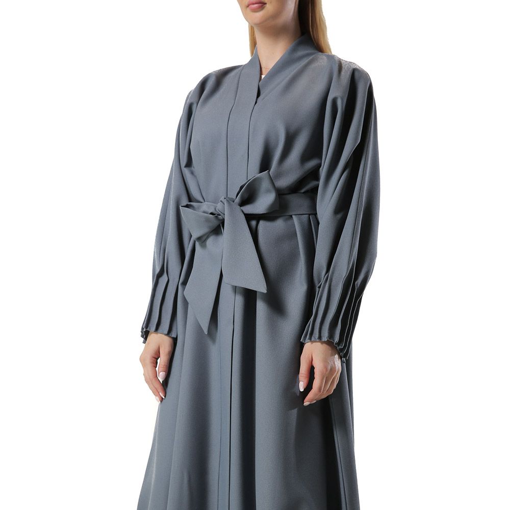 Moi Street - Grey Abaya With Pleated Hem And Sleeves