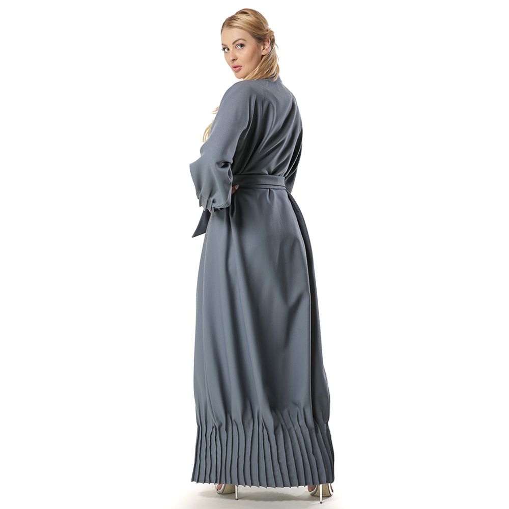 Moi Street - Grey Abaya With Pleated Hem And Sleeves