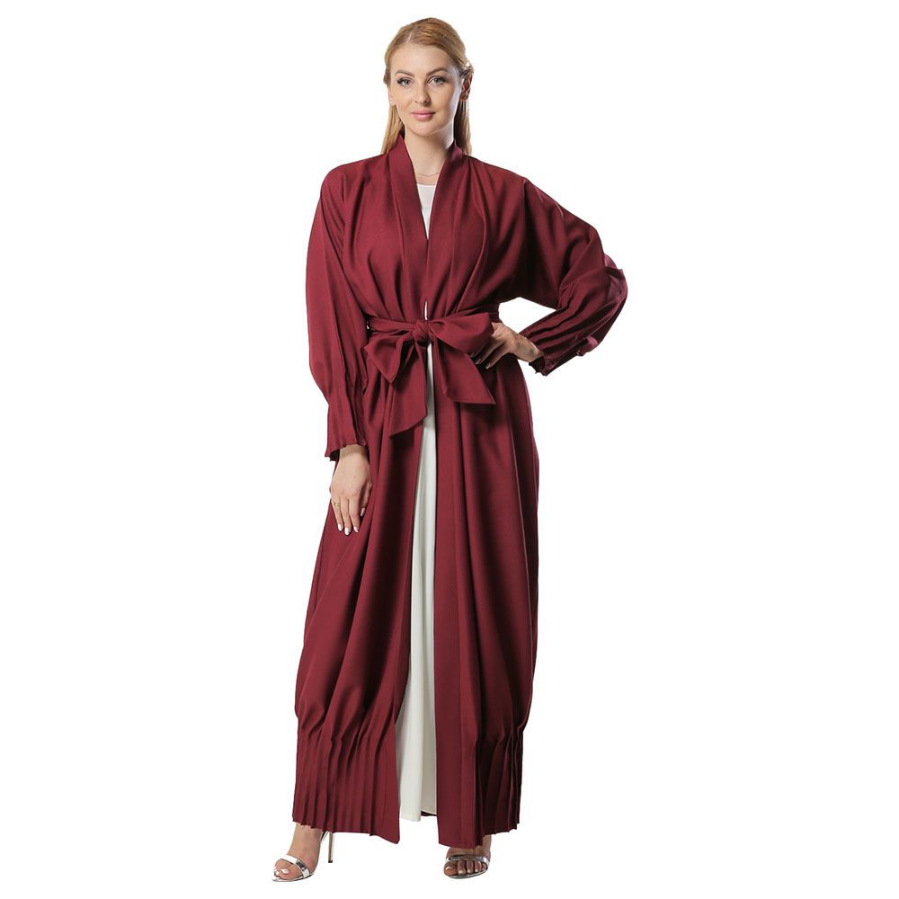 Moi Street - Maroon Abaya With Pleated Hem And Sleeves