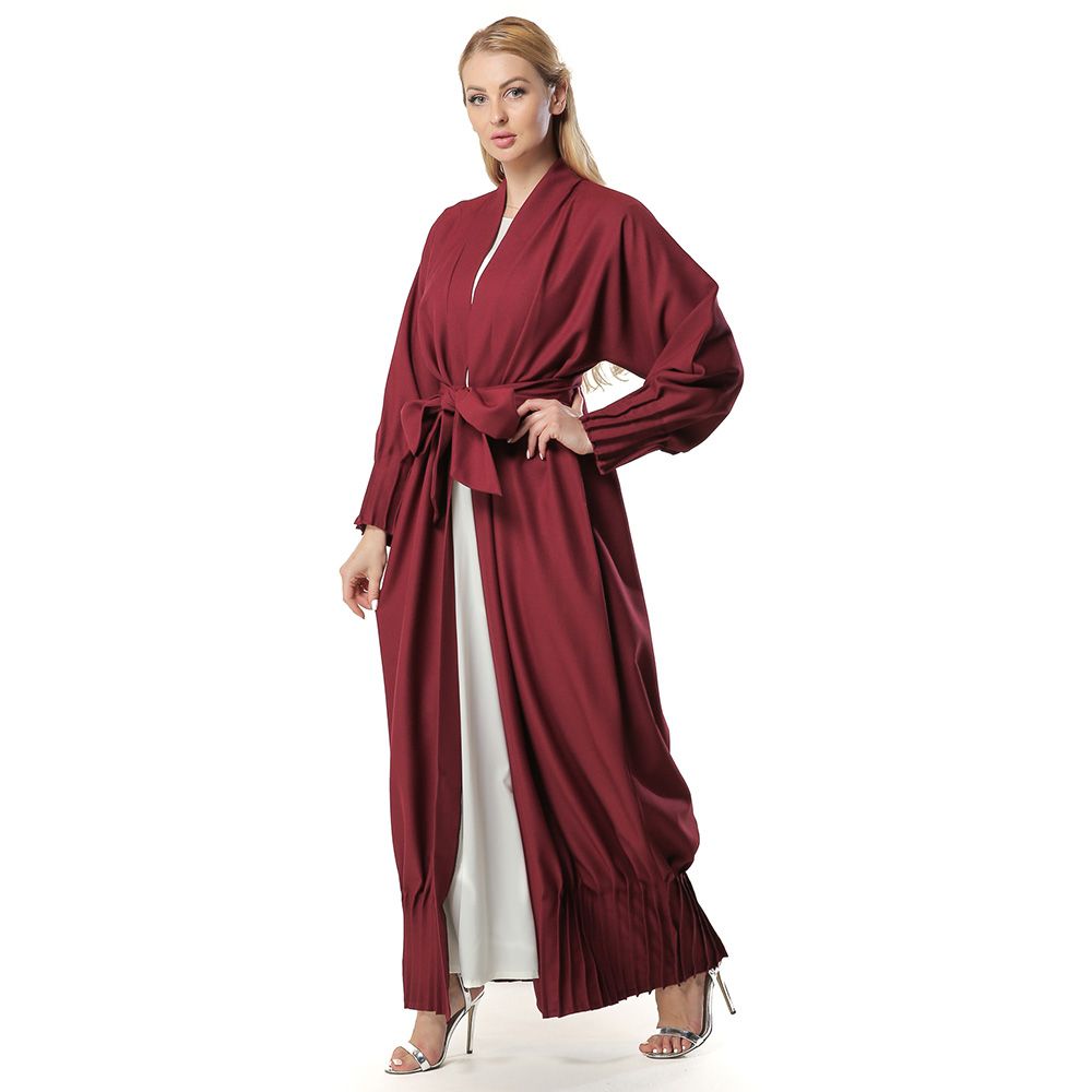 Moi Street - Maroon Abaya With Pleated Hem And Sleeves