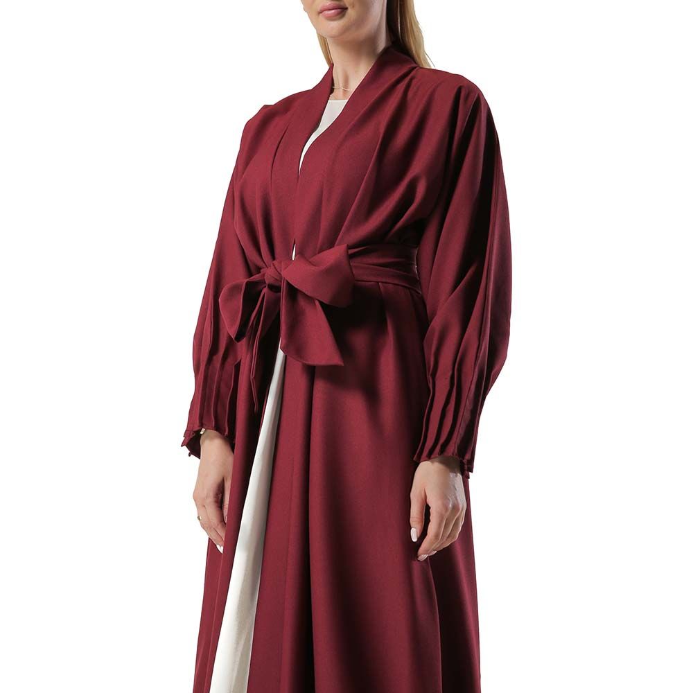 Moi Street - Maroon Abaya With Pleated Hem And Sleeves